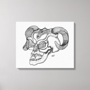 Lienzo Calavera Teufelschädel dibujo en blanco y negro