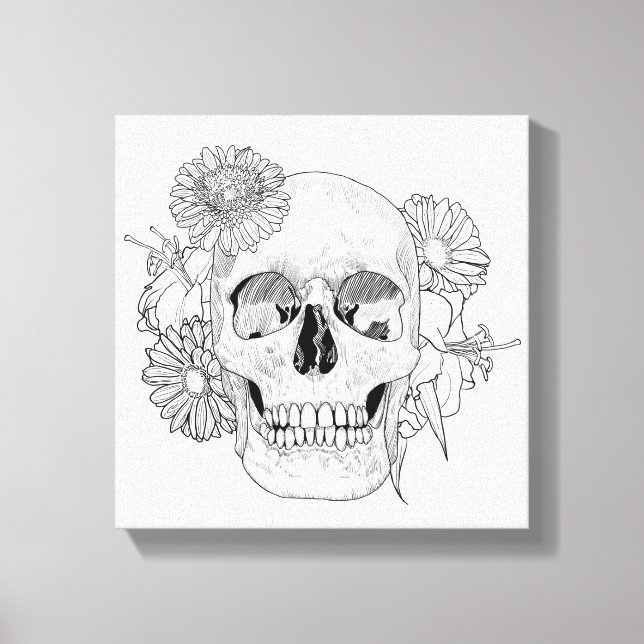 Lienzo Calavera Y Flores Inspiradas 6 (Anverso)