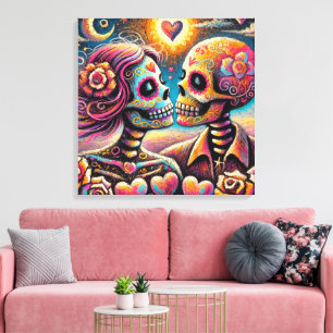 Lienzo Calaveras azucareras enamoradas Impresionista Chal