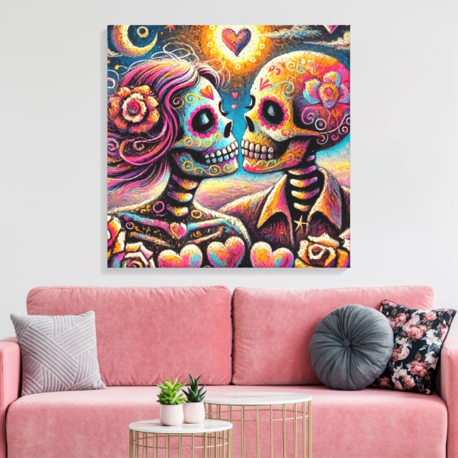 Lienzo Calaveras azucareras enamoradas Impresionista Chal (Insitu (Sala de estar))