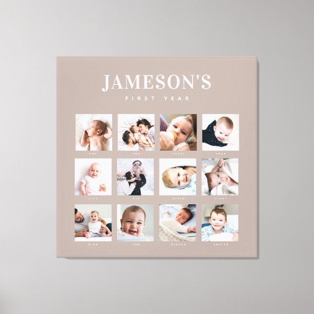 Lienzo Calendario de fotos de Keepsake del primer año del (Anverso)