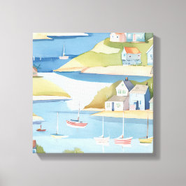 Lienzo Caleta de Barcos | Pintura Moderna a la Acuarela