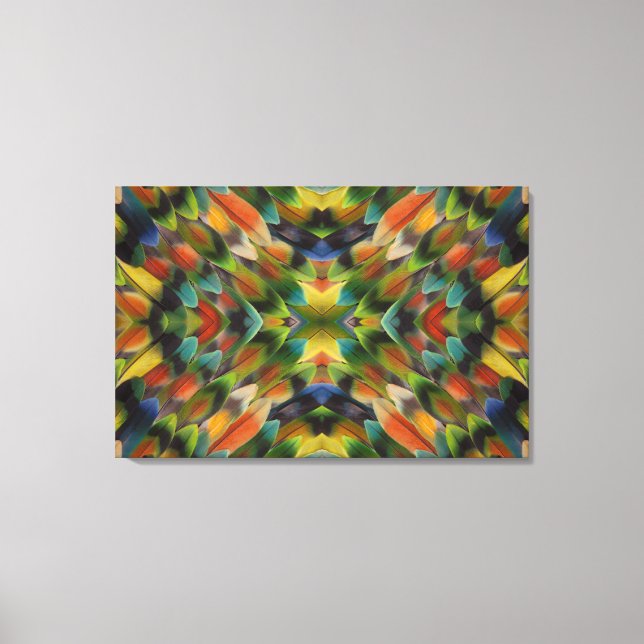 Lienzo calidoscopio de plumas de inseparables (Anverso)