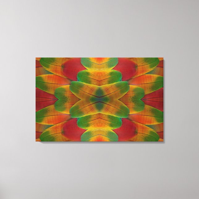 Lienzo calidoscopio de plumas de loro guacamayo (Anverso)