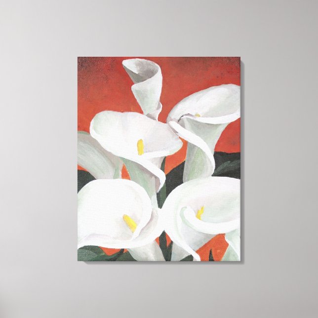 Lienzo Calla Lilies En Un Fondo Rojo (Anverso)