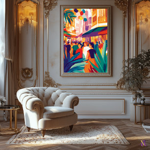 Lienzo Calle Atestada y Colorida al Estilo Fauvista