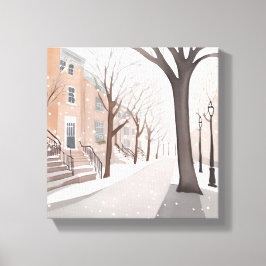 Lienzo Calle Brownstone | Acuarela de invierno nevada