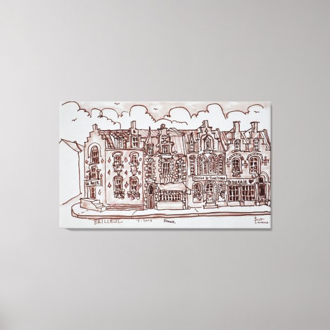 Lienzo Calle comercial | Bailleul, Francia (Anverso)