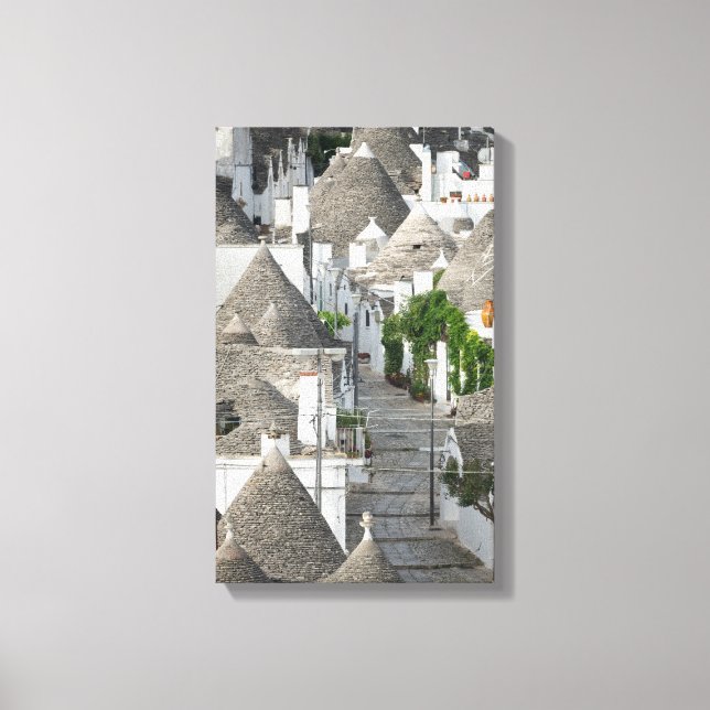 Lienzo Calle con casas de trulli en Alberobello, Puglia (Anverso)