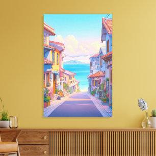 Lienzo Calle costera de Okinawa con Pastel