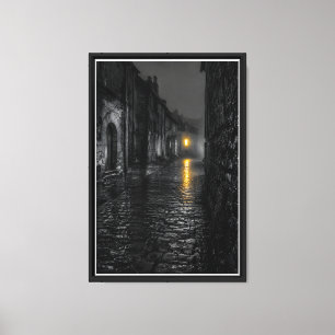 Lienzo Calle de adoquines empapada de lluvia