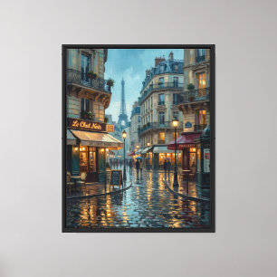 Lienzo Calle de París Torre Eiffel Noche Lluviosa Óleo so