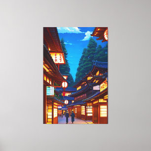 Lienzo Calle de pueblo japonés de noche