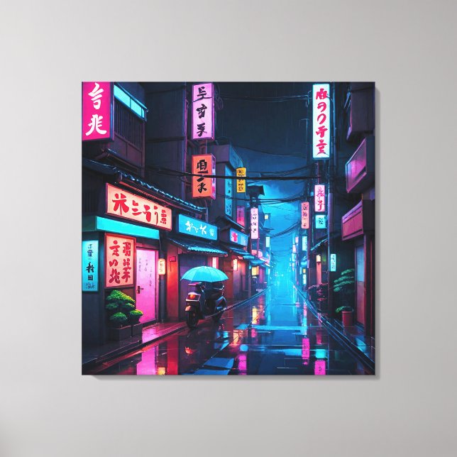 Lienzo Calle de Tokio de noche LoFi Art (Anverso)