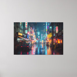 Lienzo Calle de Tokio Neon Lluvioso