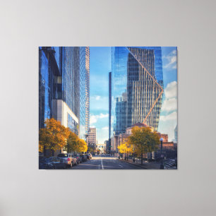 Lienzo Calle del centro de Seattle con árboles del otoño