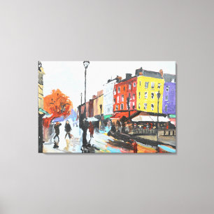 Lienzo Calle expressionista de ciudad europea lluviosa
