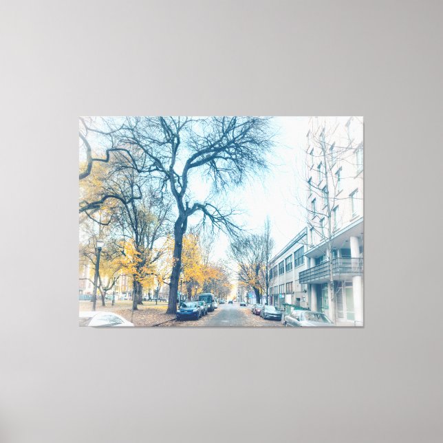 Lienzo Calle Otoño con árboles y coches (Anverso)