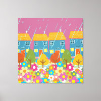 Calle residencial escandinava en el día de lluvias