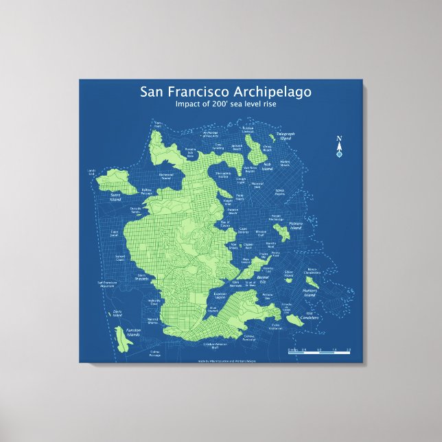 Lienzo Calles sumergidas de SF, aumento del nivel del mar (Anverso)