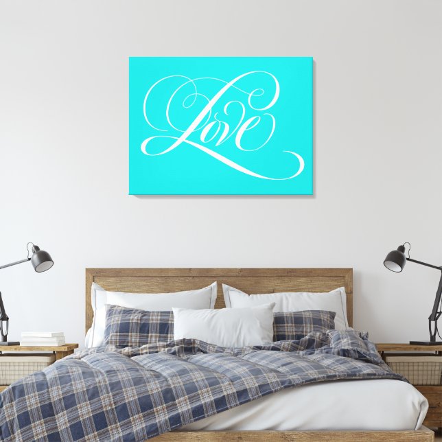 Lienzo Calligrafía de letras de amor azul Aqua Verde azul (Insitu(Dormitorio))