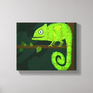 Lienzo Camaleón lindo verde