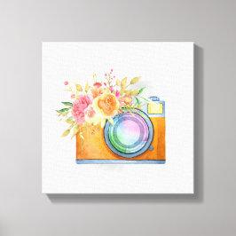 Lienzo Cámara Boho Naranja y acuarela con buquet floral