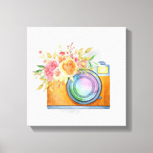 Lienzo Cámara Boho Naranja y acuarela con buquet floral