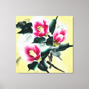 Lienzo Camellia en la nieve pintada en la técnica del sum