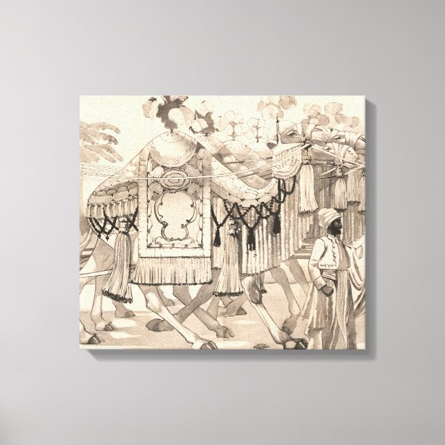 Lienzo Camellos Caminando Vestidos Con Vestido (Anverso)