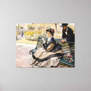 Lienzo Camille Monet en un banco de jardín