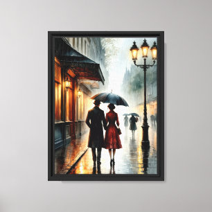 Lienzo Caminata romántica en la calle Rainy City