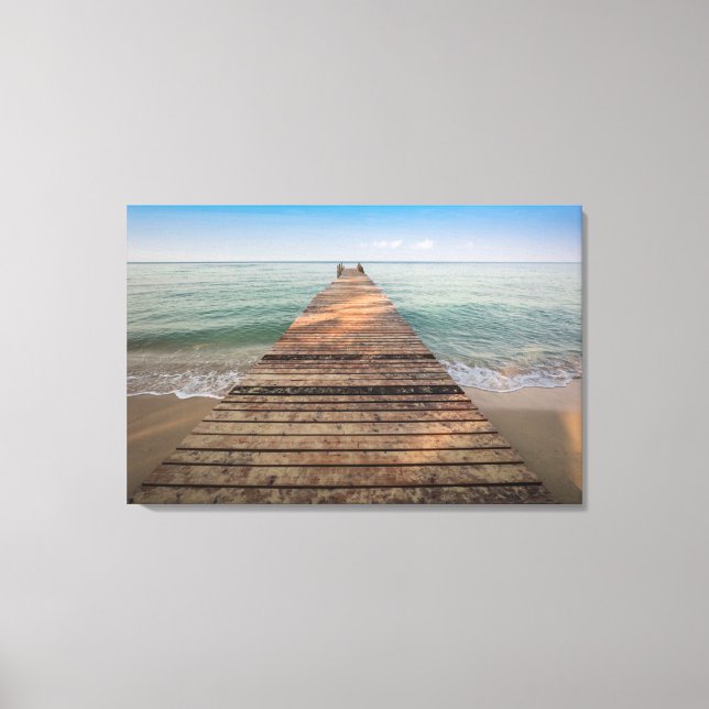 Lienzo Camino de madera y mar en verano (Anverso)