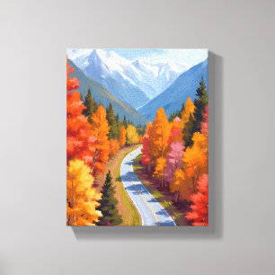 Lienzo Camino de Otoño Aquarela de Naturaleza con Folla
