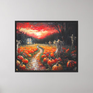 Lienzo Camino de parche de calabaza atormentado en granja