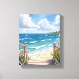 Lienzo Camino de Playa Acuarela Dunas Costeras Pintura de