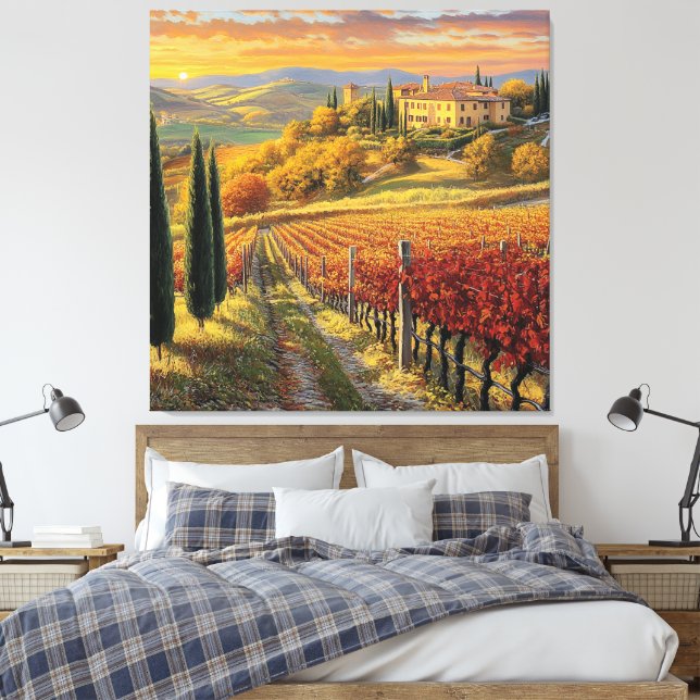 Lienzo Camino de viñedo dorado - Toscana Premium Canvas (Insitu(Dormitorio))