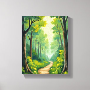 Lienzo Camino del Bosque Verde Pintado con Acuarela de
