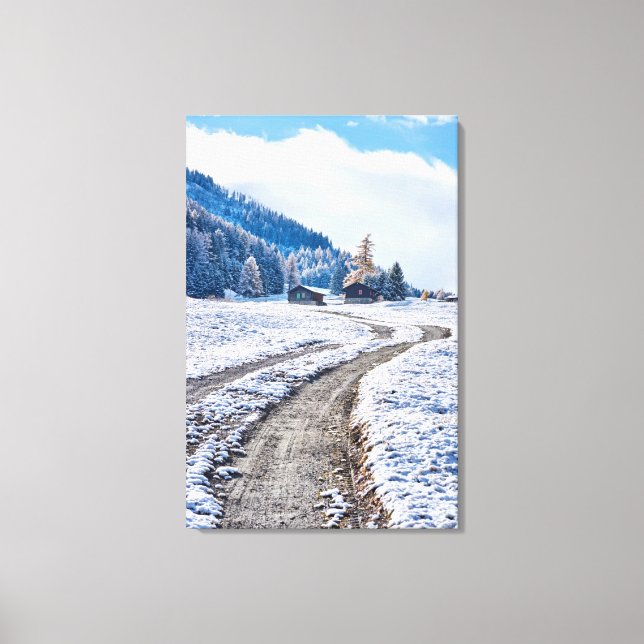 Lienzo Camino sucio en la tierra de la nieve, Alpes europ (Anverso)