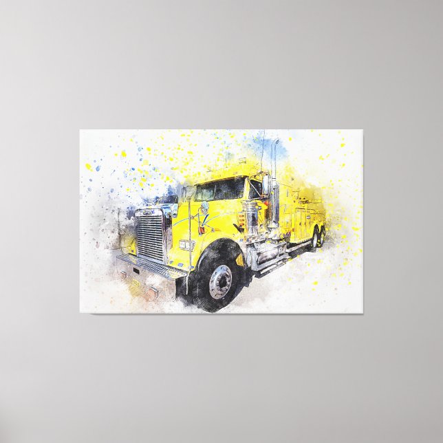 Lienzo Camión amarillo semi de remolque (Anverso)