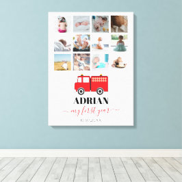 Lienzo Camión rojo de primer año de bebé Collage de fotos