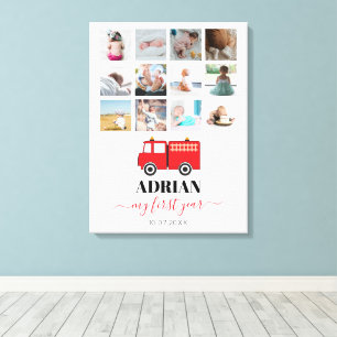 Lienzo Camión rojo de primer año de bebé Collage de fotos