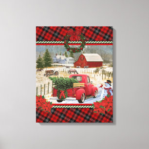 Lienzo Camión rojo navidad en la pintura de una granja de
