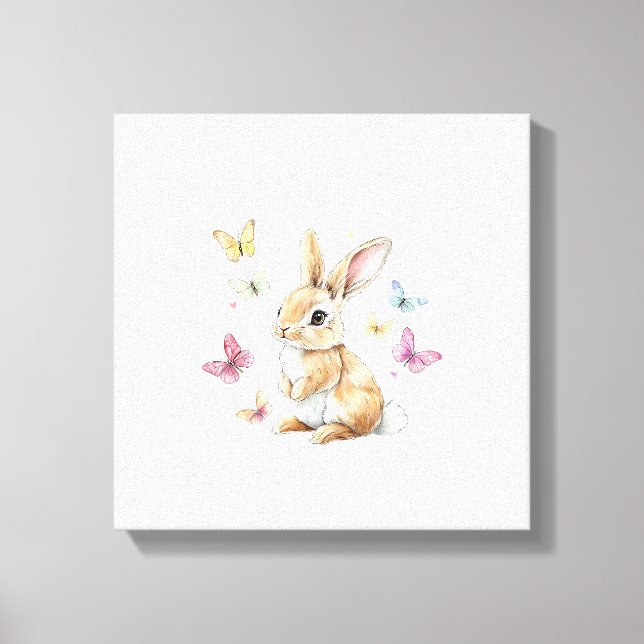 Lienzo Camiseta Conejito Pascua Mariposa Conejito Lindo (Anverso)