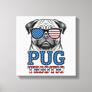 Lienzo Camiseta de diseño de grabado vintage pug patrióti