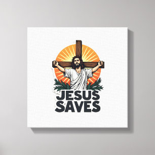 Lienzo Camiseta de fe con grabado vintage Jesús salva (1)