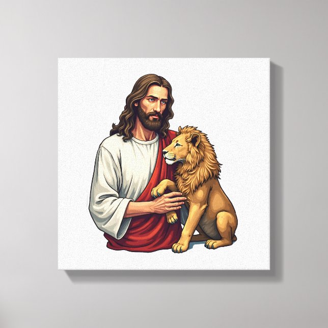 Lienzo Camiseta de fe grabada León y Cordero Jesús 2 (Anverso)