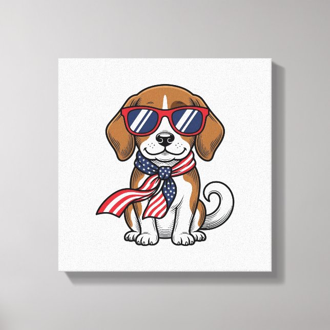 Lienzo Camiseta de gafas de sol de perro Beagle patriótic (Anverso)