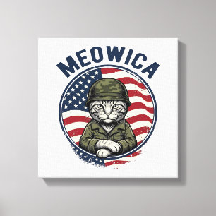 Lienzo Camiseta de gato patriótico Meowica con grabado vi