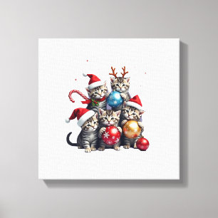 Lienzo Camiseta de gatos de Navidad lindos en adornos esp